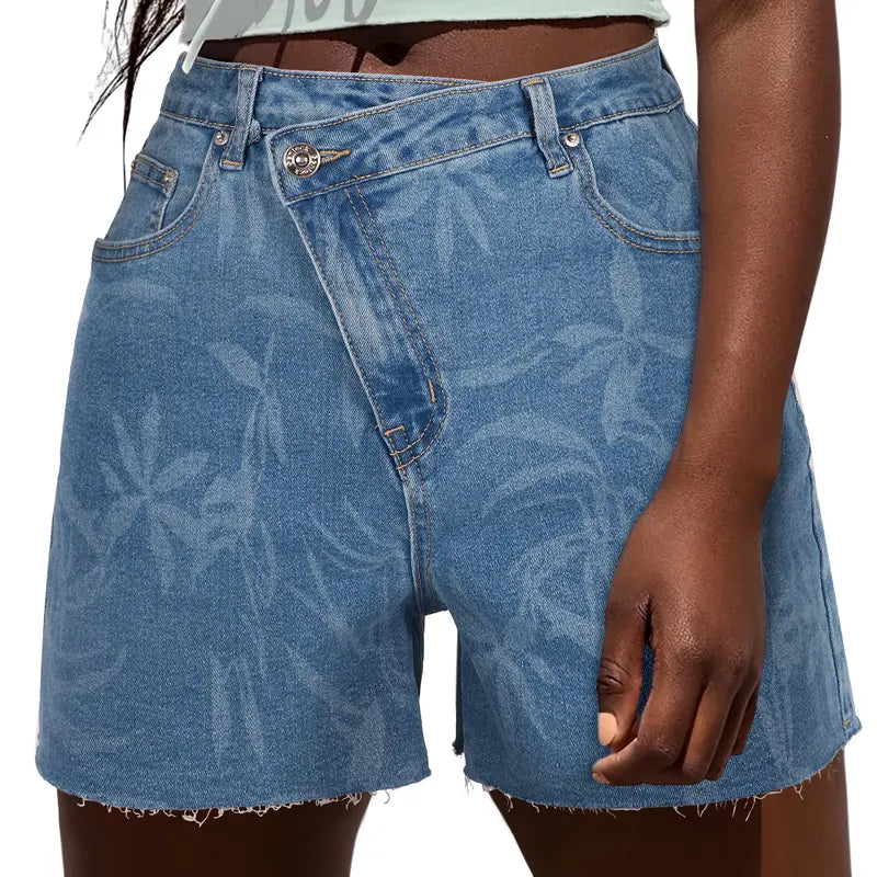 Women Crossover High Waisted Jeans Shorts Stretchy Casual Denim Shorts Boyfriend Summer Womenswear Streetwear Bottom Fit Ripped Style Chic