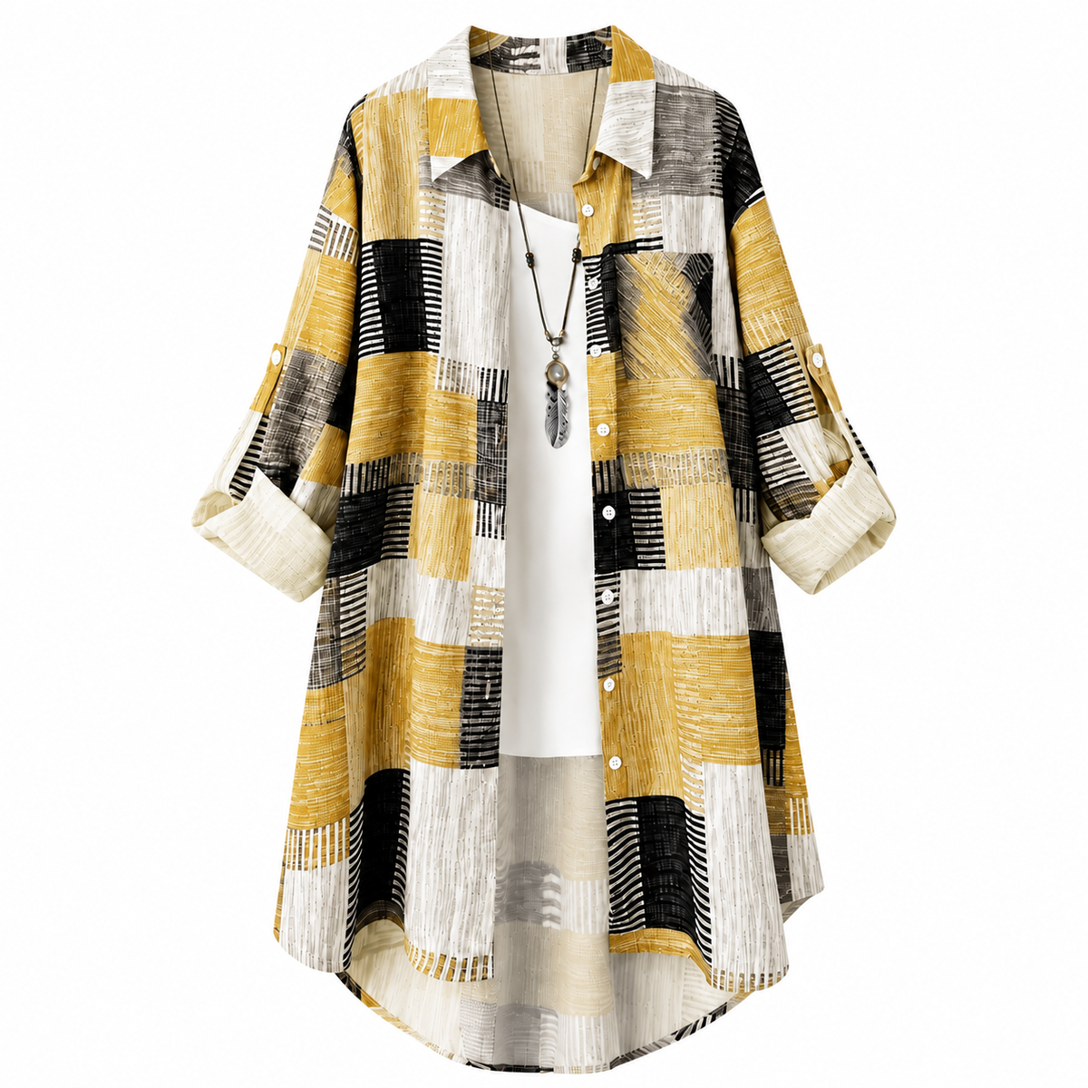 Casual Loose Fit Plaid Long Sleeve Shirt Plus Size Sun Protection Outerwear for Spring and Autumn