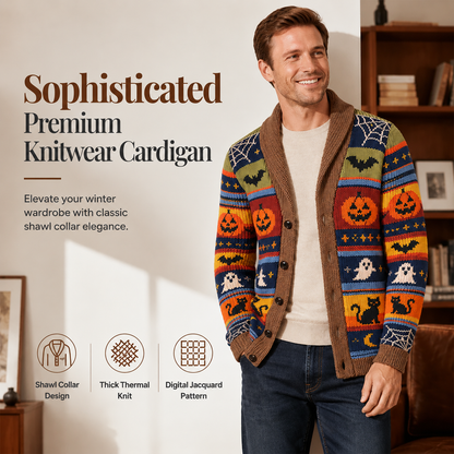 Halloween Special Offer-Men's Shawl Collar Striped Knit Cardigan Sweater