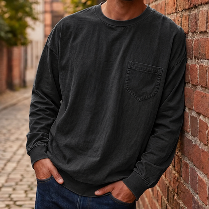 Men's Loose Fit Long Sleeve Pocket T-Shirt – Soft Cotton Blend Casual Tee for Everyday Wear
