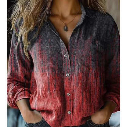Women's Vintage Print Button Down Shirt – Casual Long Sleeve Relaxed Fit Blouse