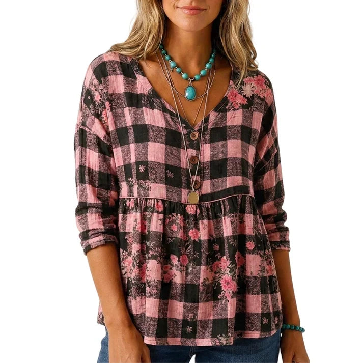 Women's Loose Fit V-Neck Casual Blouse