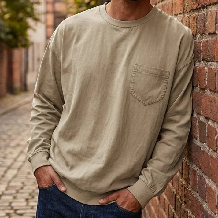Men's Loose Fit Long Sleeve Pocket T-Shirt – Soft Cotton Blend Casual Tee for Everyday Wear
