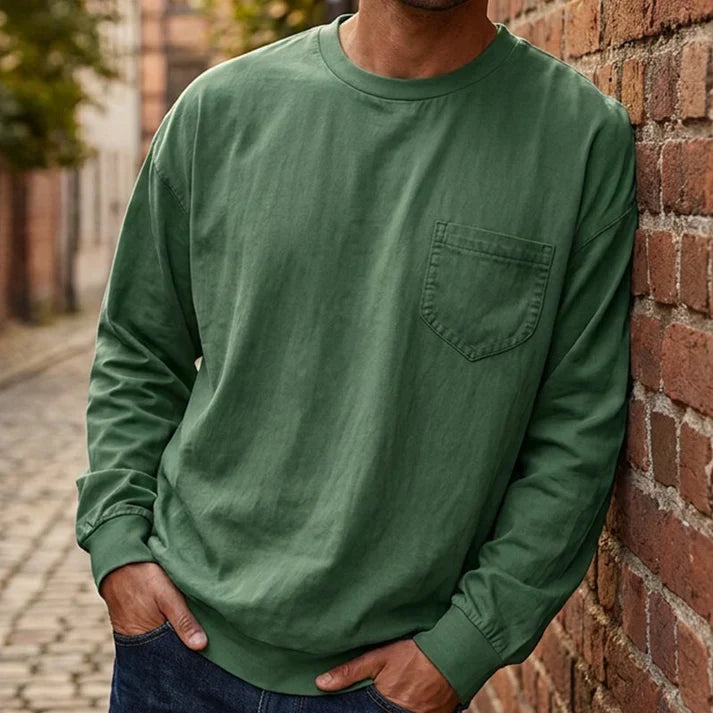 Men's Loose Fit Long Sleeve Pocket T-Shirt – Soft Cotton Blend Casual Tee for Everyday Wear