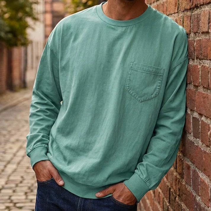 Men's Loose Fit Long Sleeve Pocket T-Shirt – Soft Cotton Blend Casual Tee for Everyday Wear