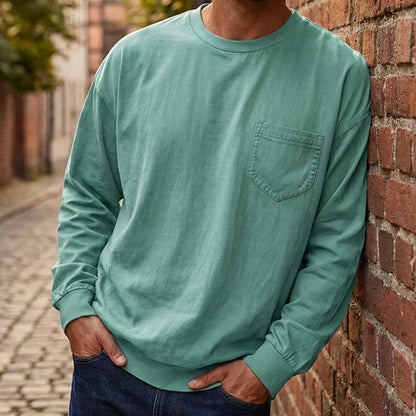 Men's Loose Fit Long Sleeve Pocket T-Shirt – Soft Cotton Blend Casual Tee for Everyday Wear