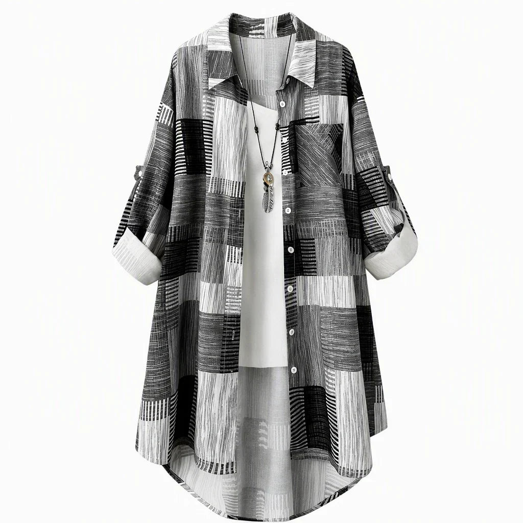 Casual Loose Fit Plaid Long Sleeve Shirt Plus Size Sun Protection Outerwear for Spring and Autumn