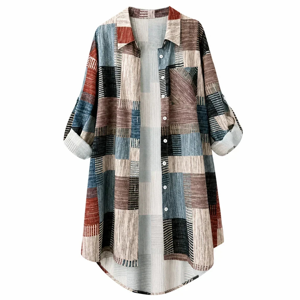 Casual Loose Fit Plaid Long Sleeve Shirt Plus Size Sun Protection Outerwear for Spring and Autumn