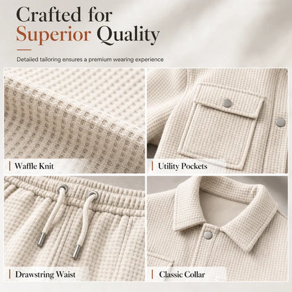 Men's Casual Waffle Knit Jacket and Pants Set
