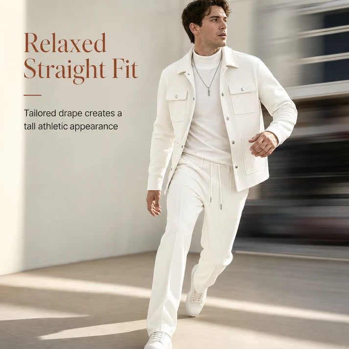 Men's Casual Waffle Knit Jacket and Pants Set