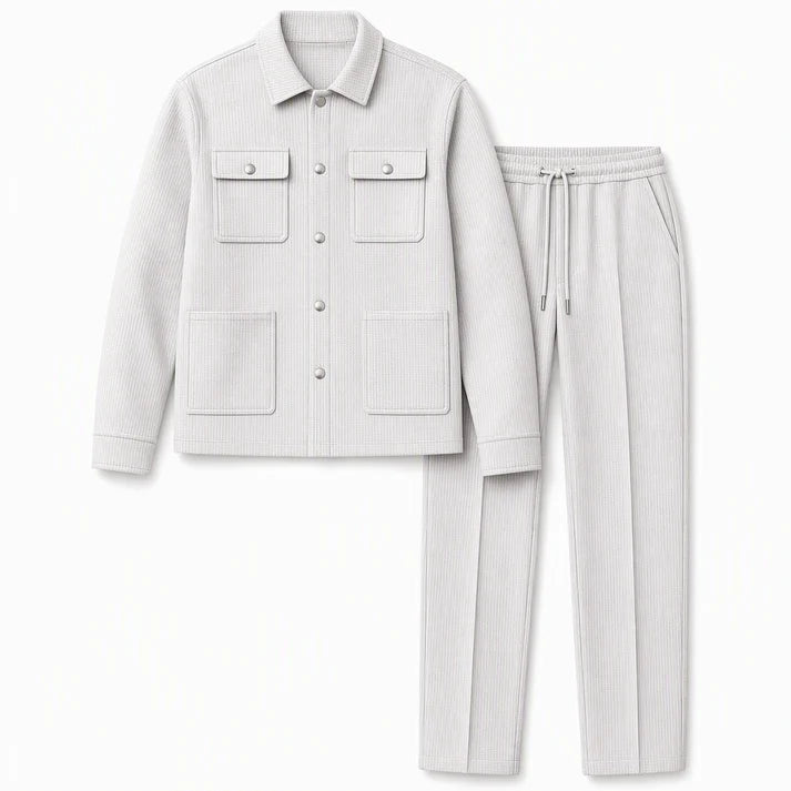 Men's Casual Waffle Knit Jacket and Pants Set