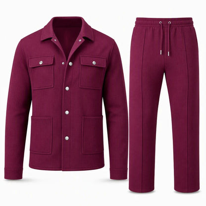 Men's Casual Waffle Knit Jacket and Pants Set