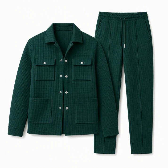 Men's Casual Waffle Knit Jacket and Pants Set