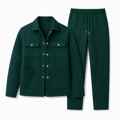 Men's Casual Waffle Knit Jacket and Pants Set